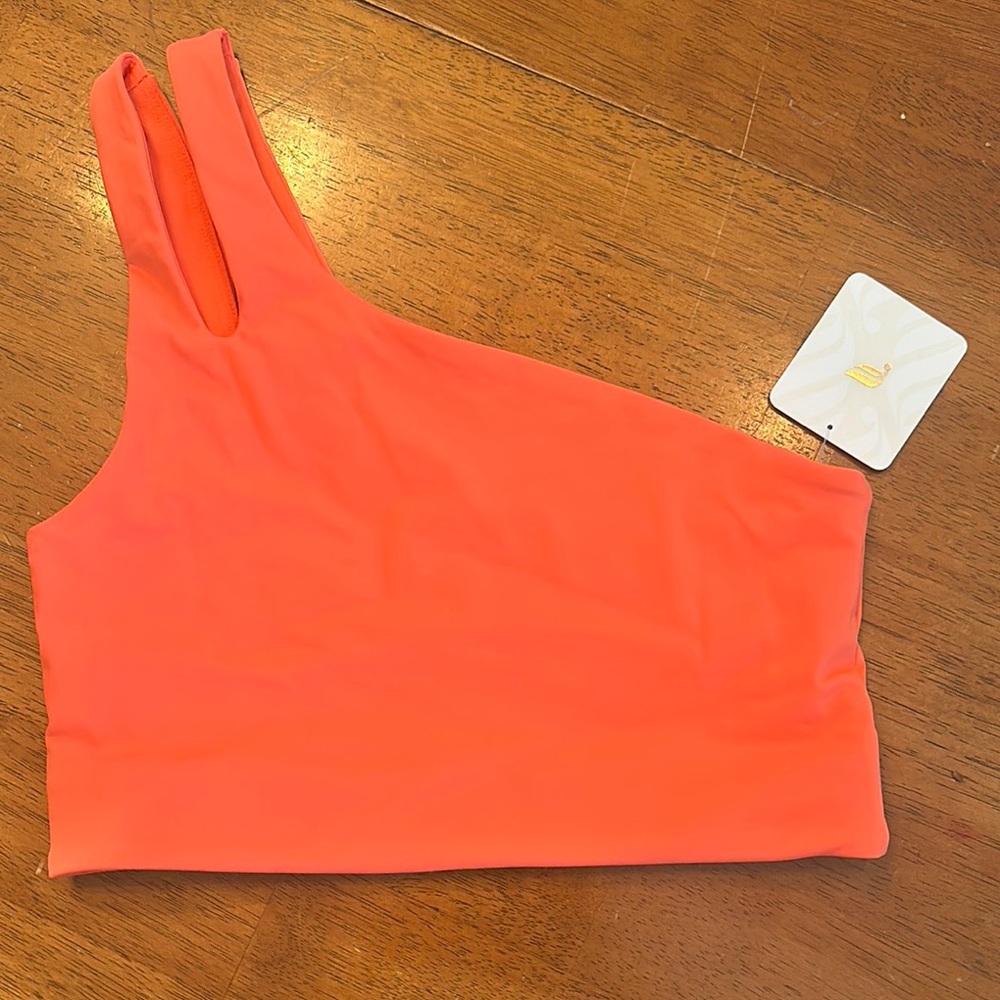 Fabletics Neon Coral One-Shoulder sports bra